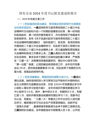 国有企业2024年度书记抓党建述职报告