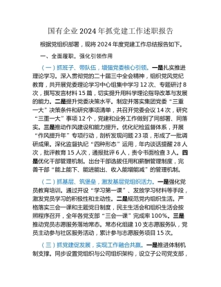 国有企业2024年抓党建工作述职报告