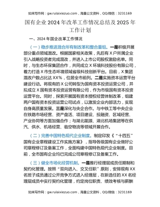 国有企业2024年改革工作情况总结及2025年工作计划