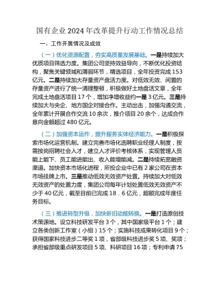 国有企业2024年改革提升行动工作情况总结