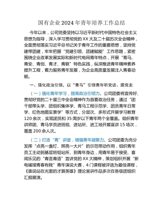 国有企业2024年青年培养工作总结