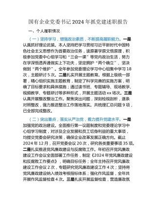 国有企业党委书记2024年抓党建述职报告