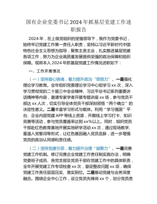 国有企业党委书记2024年抓基层党建工作述职报告