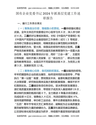 国有企业党委书记2024年抓基层党建工作述职报告（2）