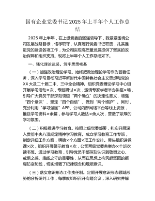 国有企业党委书记2025年上半年个人工作总结
