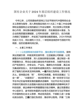 国有企业关于2024年基层组织建设工作情况的报告