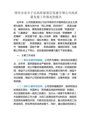 国有企业关于以高质量基层党建引领公司高质量发展工作情况的报告