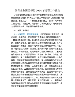 国有企业团委书记2024年述职工作报告