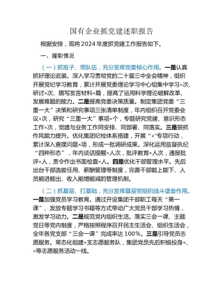 国有企业抓党建述职报告