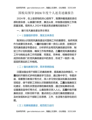 国税局领导2024年度个人述责述廉报告