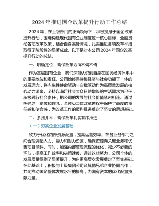 国资国企改革工作总结——2024 年推进国企改革提升行动工作总结 促进企业高质量转型发展