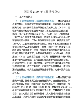 国资委2024年工作情况总结