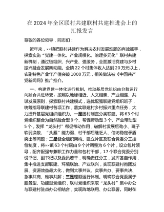在2024年全区联村共建联村共建推进会上的汇报发言