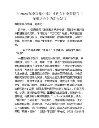 在2024年全区集中连片推进乡村全面振兴工作推进会上的汇报发言