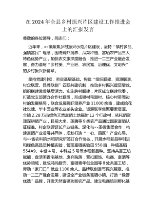 在2024年全县乡村振兴片区建设工作推进会上的汇报发言
