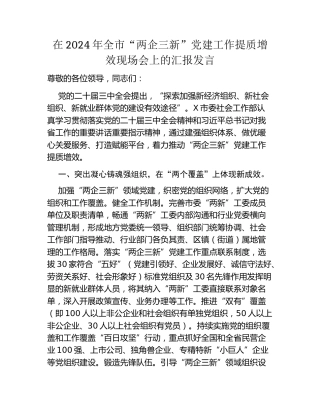 在2024年全市“两企三新”党建工作提质增效现场会上的汇报发言