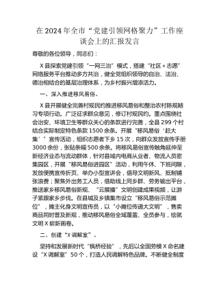 在2024年全市“党建引领网格聚力”工作座谈会上的汇报发言