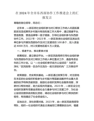 在2024年全市东西部协作工作推进会上的汇报发言
