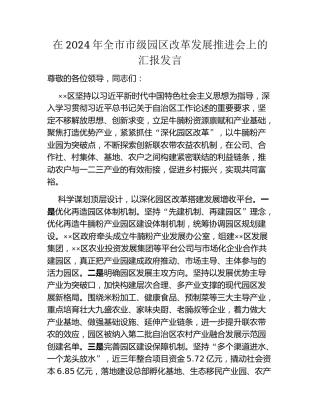 在2024年全市市级园区改革发展推进会上的汇报发言