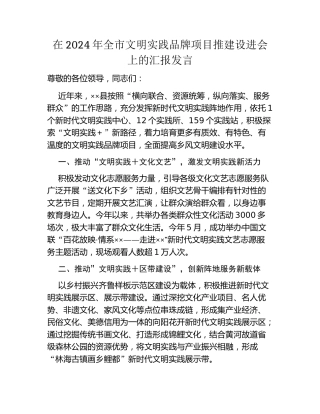 在2024年全市文明实践品牌项目推建设进会上的汇报发言