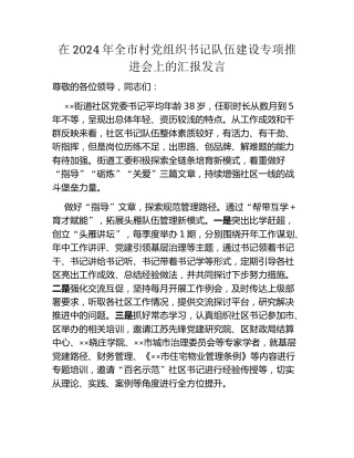 在2024年全市村党组织书记队伍建设专项推进会上的汇报发言