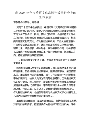 在2024年全市检察文化品牌建设推进会上的汇报发言