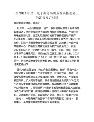 在2024年全市电子商务高质量发展推进会上的汇报发言材料