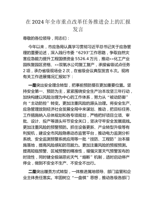 在2024年全市重点改革任务推进会上的汇报发言