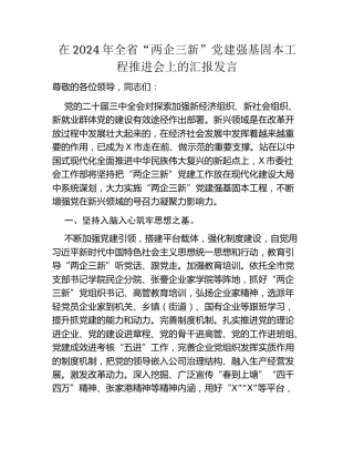 在2024年全省“两企三新”党建强基固本工程推进会上的汇报发言