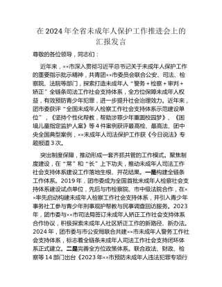 在2024年全省未成年人保护工作推进会上的汇报发言