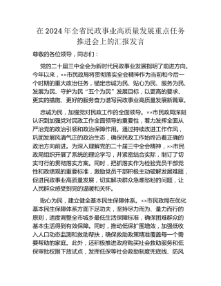 在2024年全省民政事业高质量发展重点任务推进会上的汇报发言