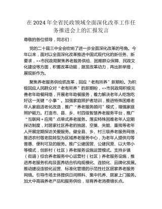 在2024年全省民政领域全面深化改革工作任务推进会上的汇报发言