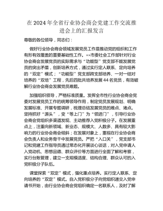 在2024年全省行业协会商会党建工作交流推进会上的汇报发言