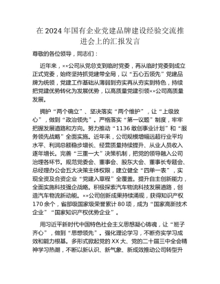 在2024年国有企业党建品牌建设经验交流推进会上的汇报发言