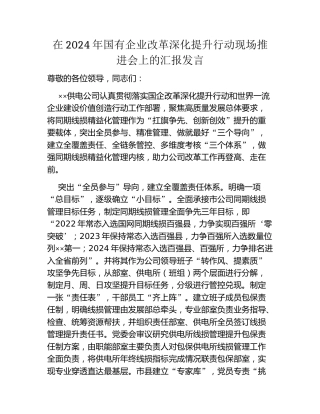 在2024年国有企业改革深化提升行动现场推进会上的汇报发言
