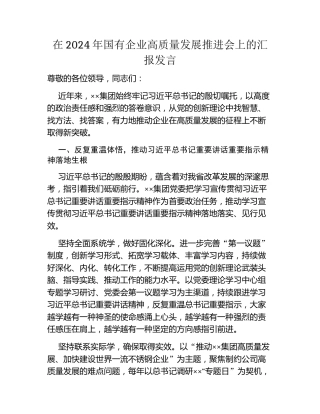 在2024年国有企业高质量发展推进会上的汇报发言