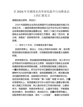 在2024年市属国企改革深化提升行动推进会上的汇报发言