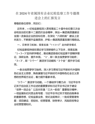 在2024年省属国有企业纪检监察工作专题推进会上的汇报发言