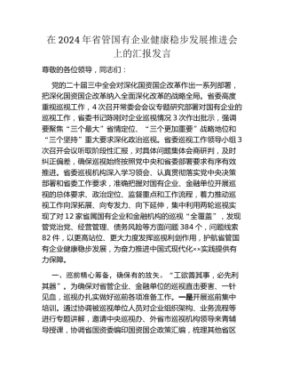 在2024年省管国有企业健康稳步发展推进会上的汇报发言