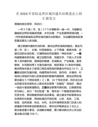 在2024年省际边界区域共建共治推进会上的汇报发言