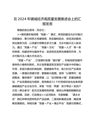 在2024年镇域经济高质量发展推进会上的汇报发言