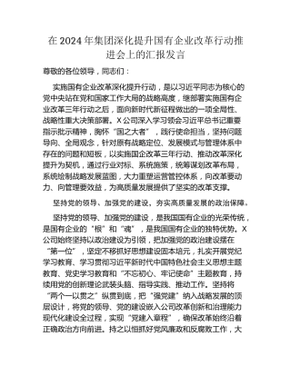 在2024年集团深化提升国有企业改革行动推进会上的汇报发言