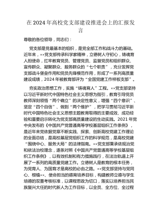 在2024年高校党支部建设推进会上的汇报发言