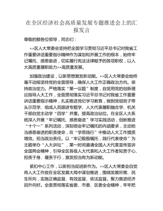 在全区经济社会高质量发展专题推进会上的汇报发言