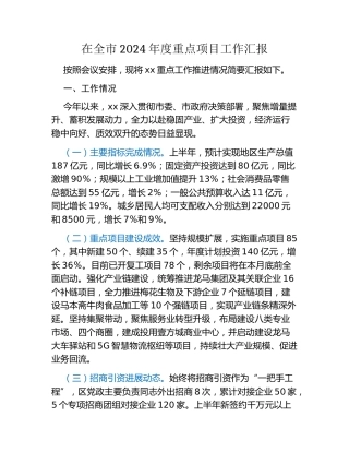在全市2024年度重点项目工作汇报