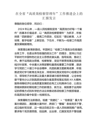 在全省“高质效检察管理年”工作推进会上的汇报发言