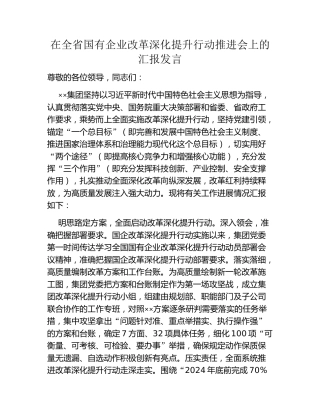 在全省国有企业改革深化提升行动推进会上的汇报发言