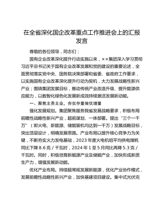 在全省深化国企改革重点工作推进会上的汇报发言