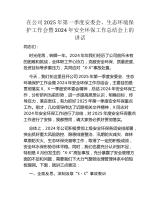 在公司2025年第一季度安委会、生态环境保护工作会暨2024年安全环保工作总结会上的讲话 (2)