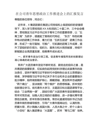 在公司青年思想政治工作推进会上的汇报发言